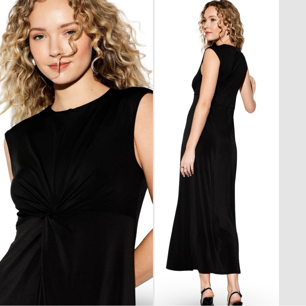NWTS💓OCCASION M💓ELITE LINE LUSTROUS BLACK TWIST FRONT FIT & FLARE MIDI MAXI - Picture 3 of 16